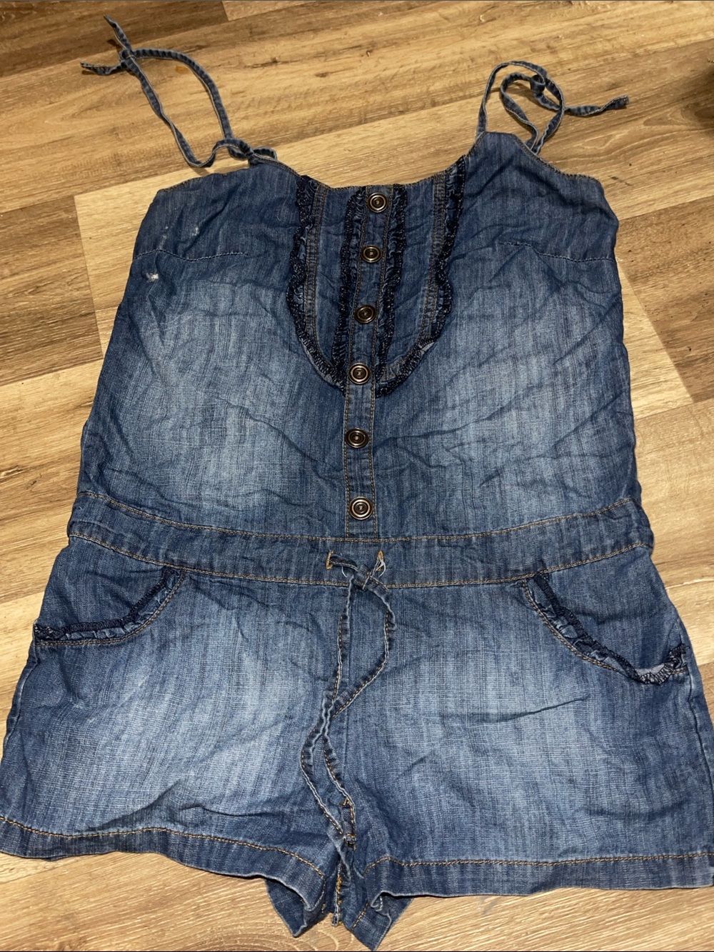 Decree Blue Denim Button-Front Overall Romper